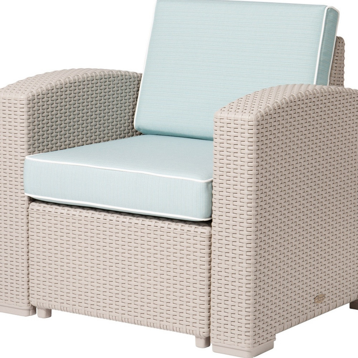 Heavy-Duty Plastic Outdoor Club Chair with Blue Cushion