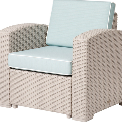 Heavy-Duty Plastic Outdoor Club Chair with Blue Cushion