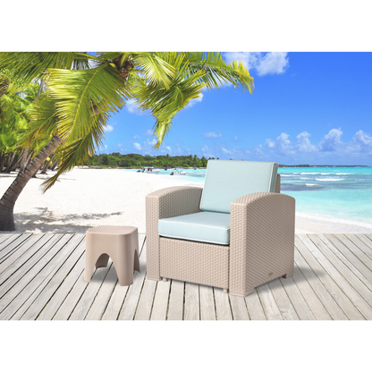 Heavy-Duty Plastic Outdoor Club Chair with Blue Cushion