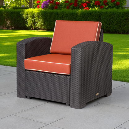 Heavy-Duty Plastic Outdoor Club Chair with Red Cushion