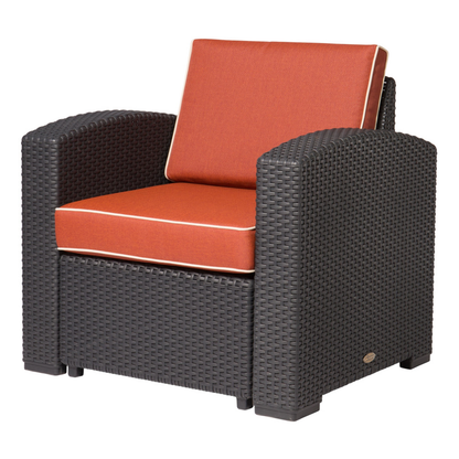 Heavy-Duty Plastic Outdoor Club Chair with Red Cushion