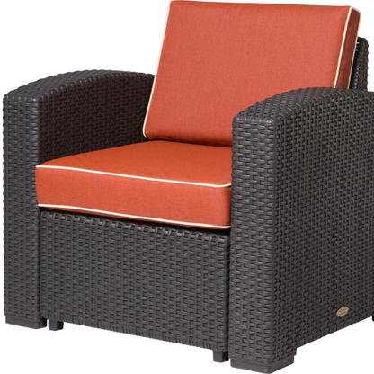 Heavy-Duty Plastic Outdoor Club Chair with Red Cushion