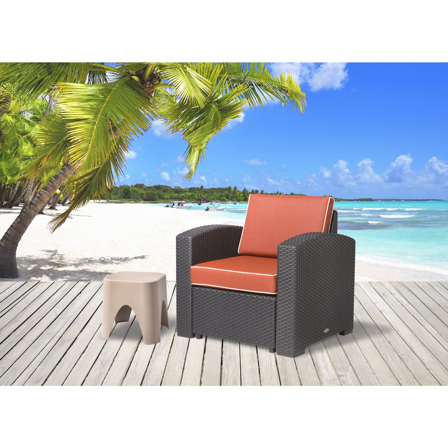 Heavy-Duty Plastic Outdoor Club Chair with Red Cushion