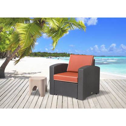 Heavy-Duty Plastic Outdoor Club Chair with Red Cushion