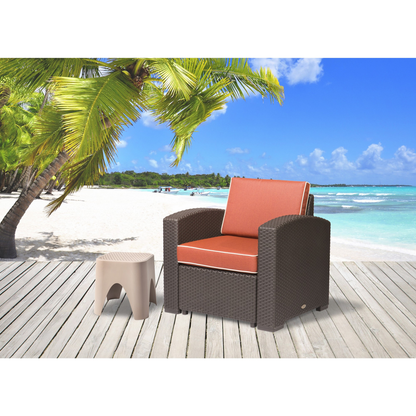 Heavy-Duty Plastic Outdoor Accent Chair with Red Cushion