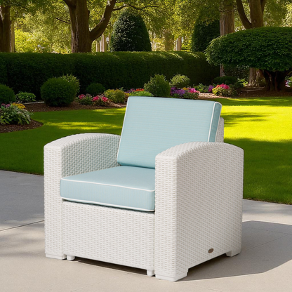 Heavy-Duty Plastic Outdoor Club Chair with Aqua Blue Cushion