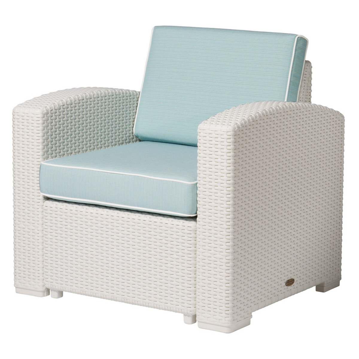Heavy-Duty Plastic Outdoor Club Chair with Aqua Blue Cushion