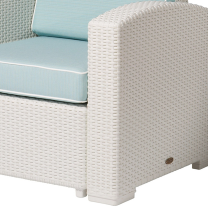 Heavy-Duty Plastic Outdoor Club Chair with Aqua Blue Cushion