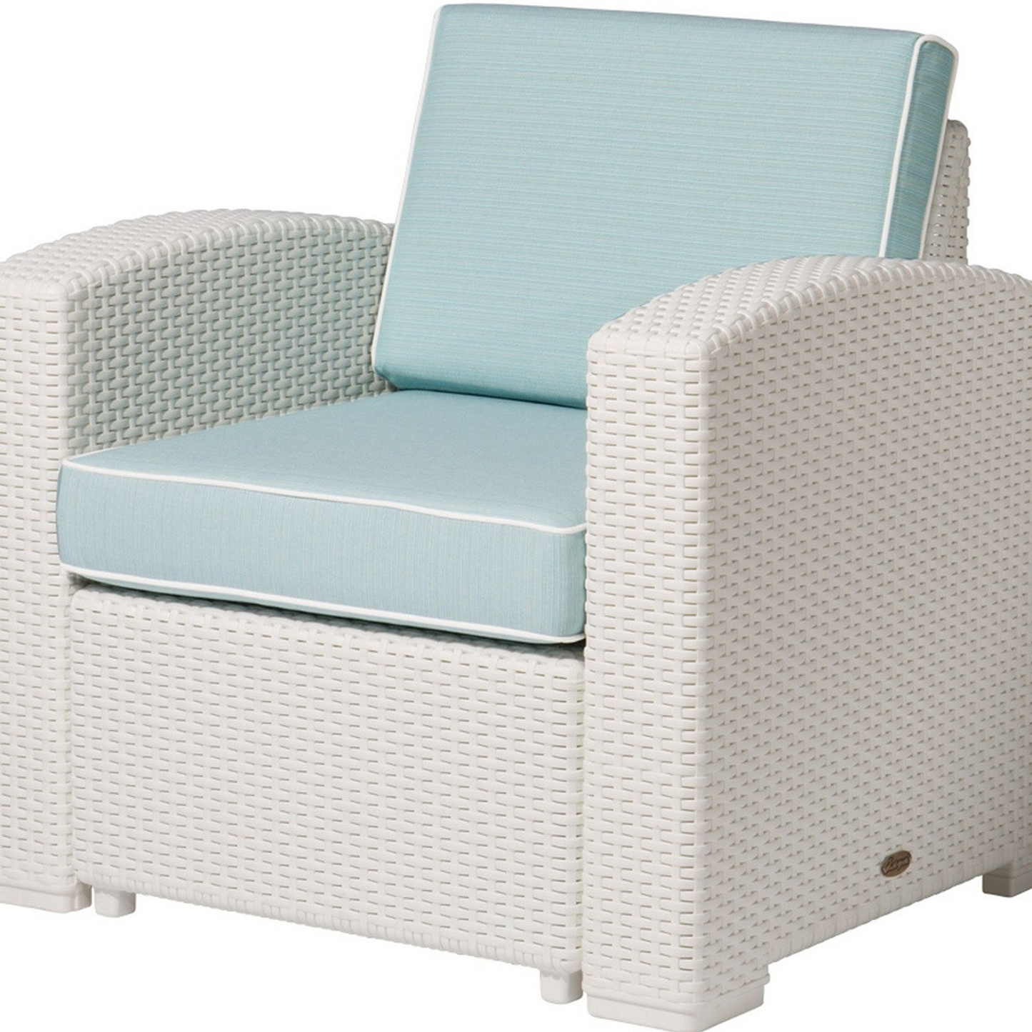 Heavy-Duty Plastic Outdoor Club Chair with Aqua Blue Cushion