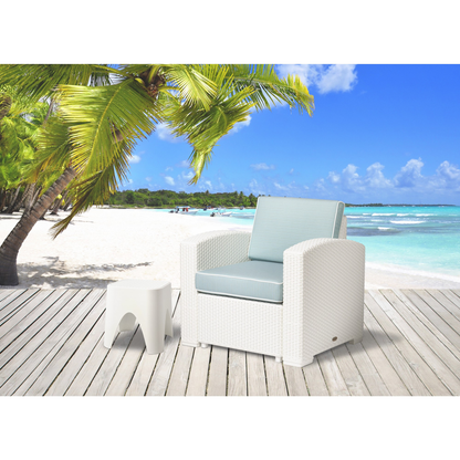 Heavy-Duty Plastic Outdoor Club Chair with Aqua Blue Cushion