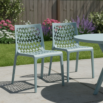 Set of Two Heavy-Duty Plastic Outdoor Stacking Dining Chairs