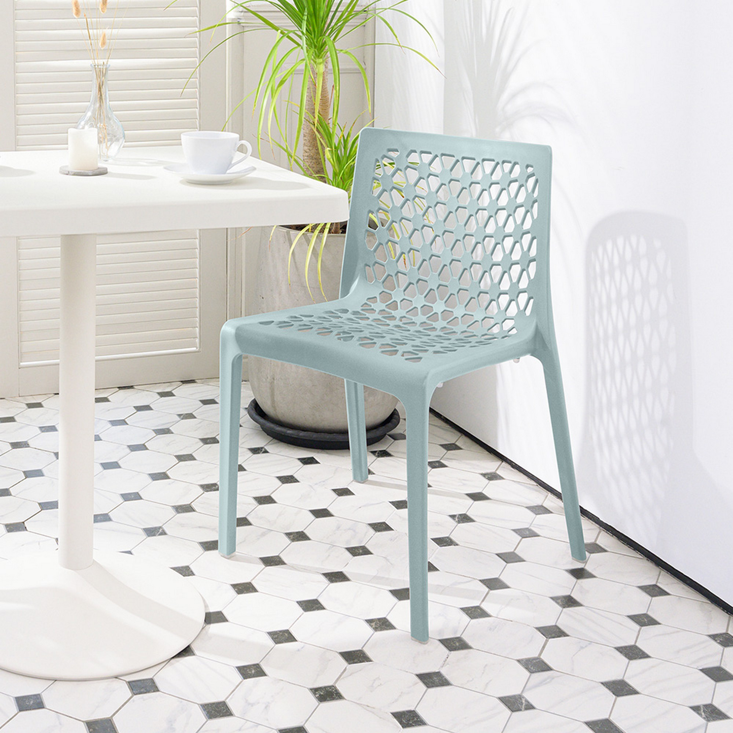 Set of Two Heavy-Duty Plastic Outdoor Stacking Dining Chairs