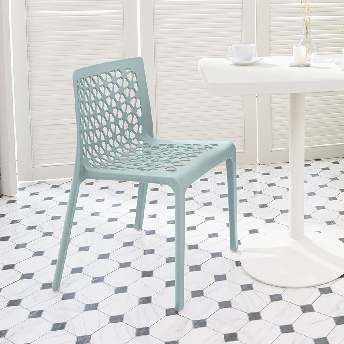 Set of Two Heavy-Duty Plastic Outdoor Stacking Dining Chairs