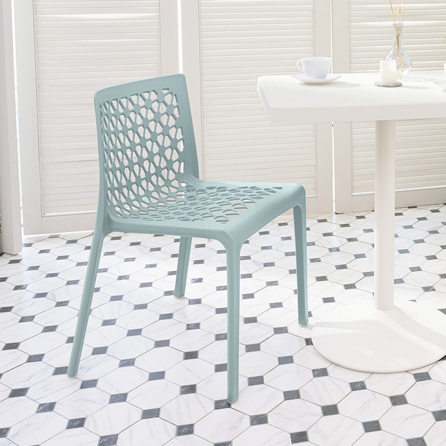 Set of Two Heavy-Duty Plastic Outdoor Stacking Dining Chairs