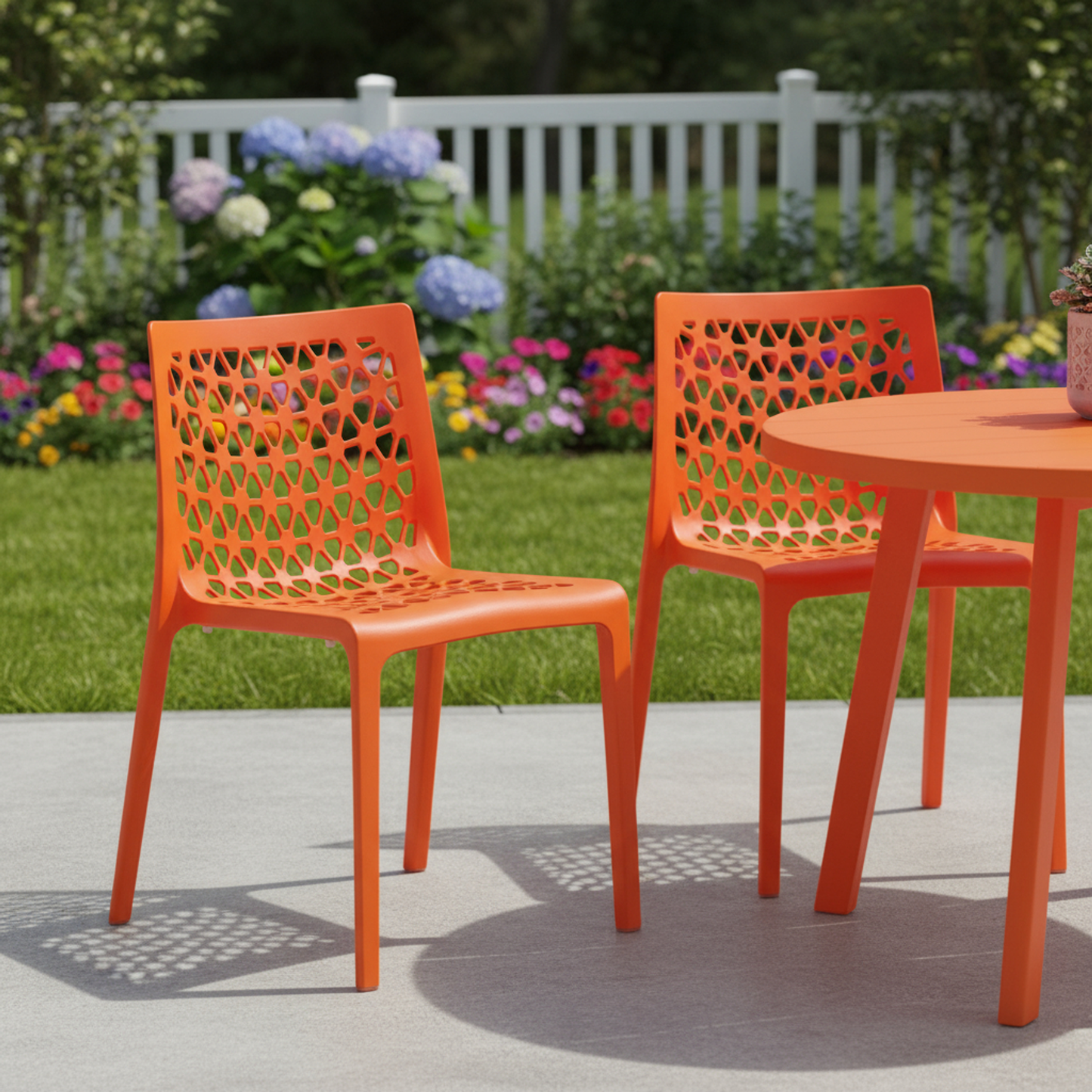 Set of Two Heavy-Duty Plastic Outdoor Stacking Dining Chairs