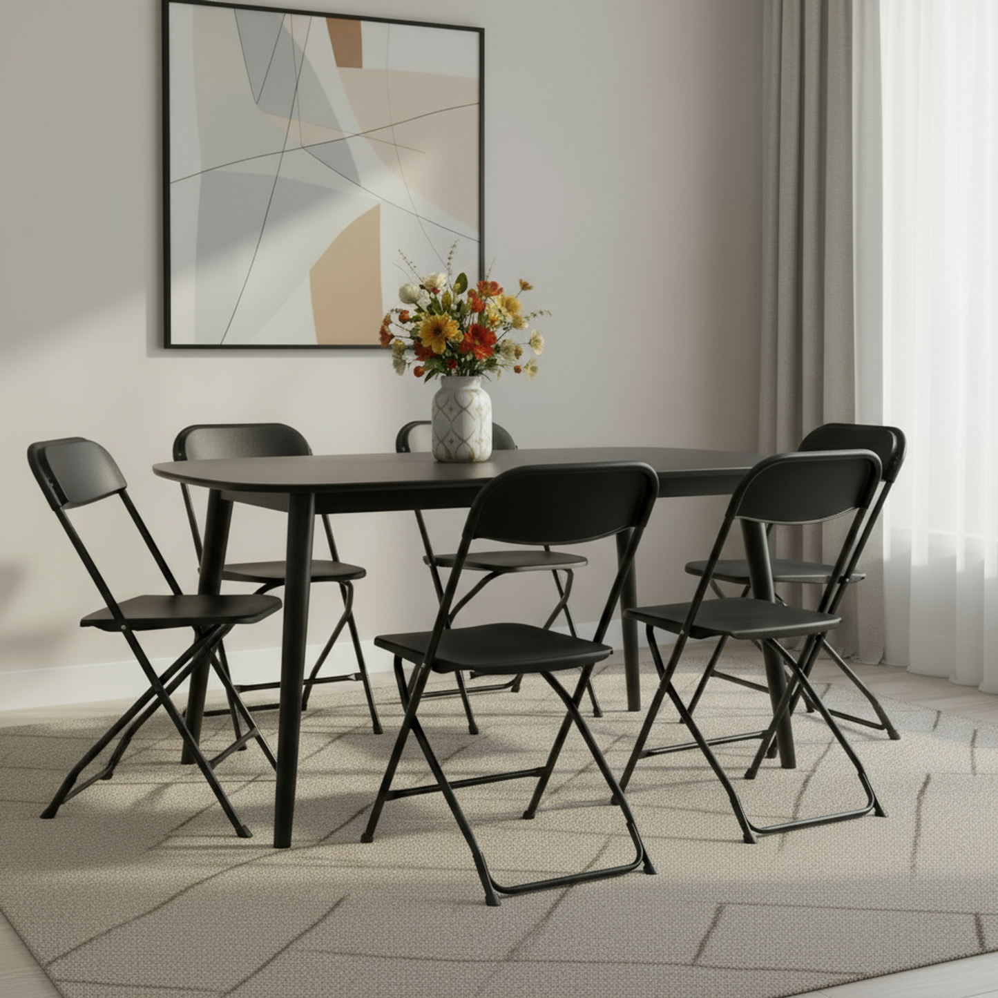 Set of Six Metal Outdoor Folding Stacking Dining Chairs