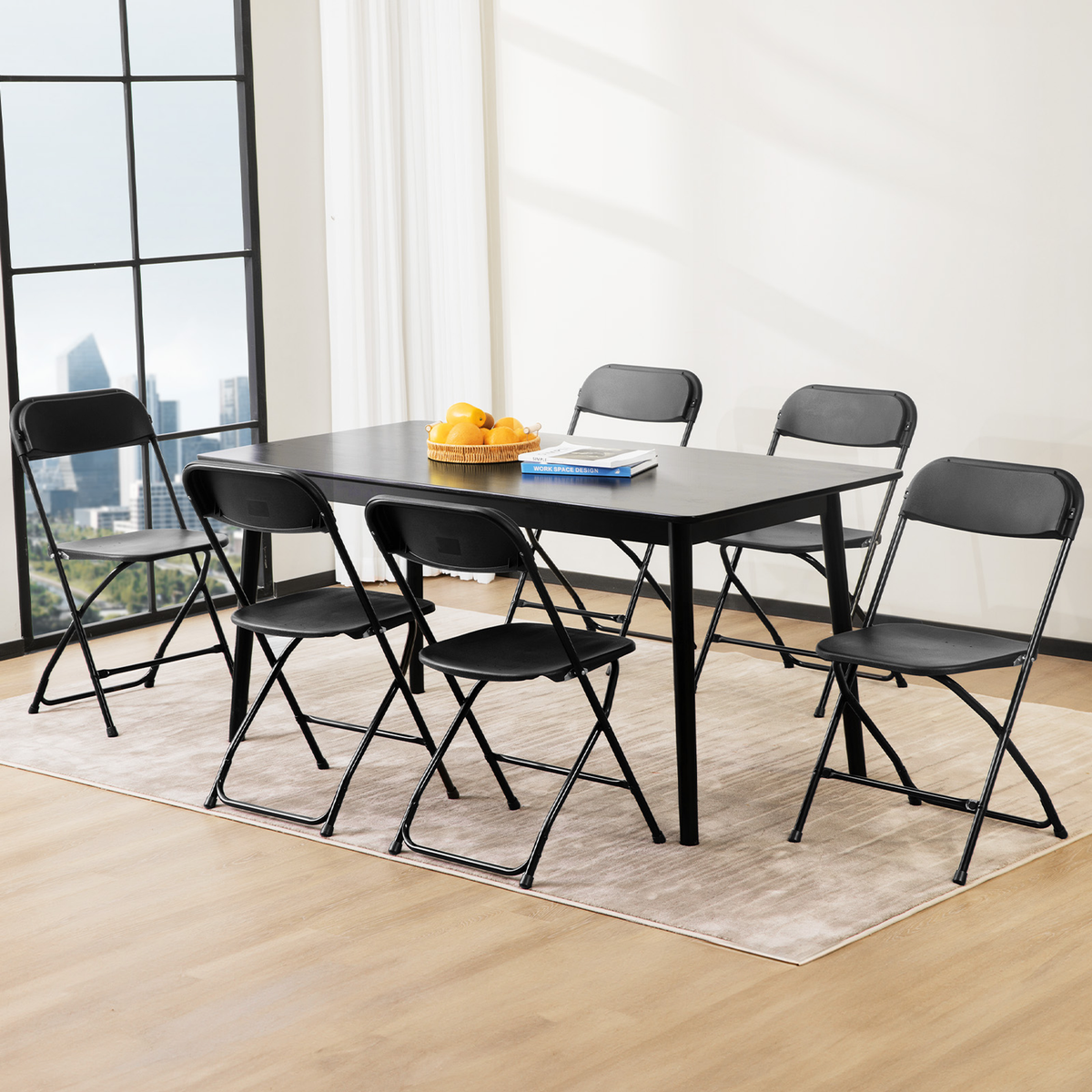 Set of Six Metal Outdoor Folding Stacking Dining Chairs