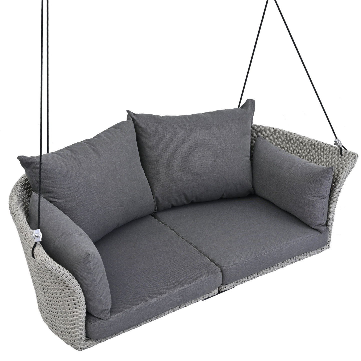 Woven Rattan Outdoor Swing Chair with Gray Cushion