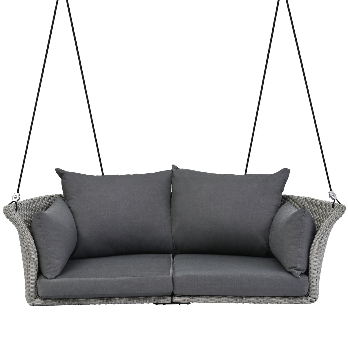Woven Rattan Outdoor Swing Chair with Gray Cushion