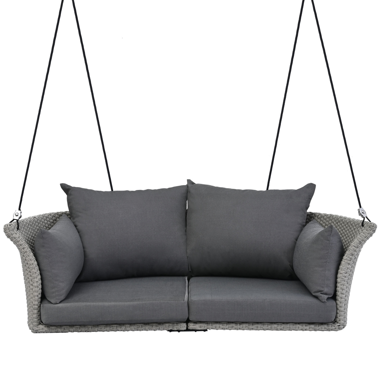Woven Rattan Outdoor Swing Chair with Gray Cushion