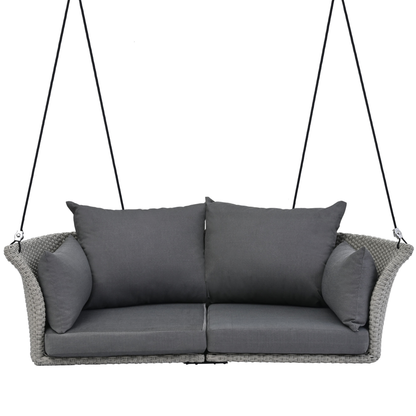 Woven Rattan Outdoor Swing Chair with Gray Cushion