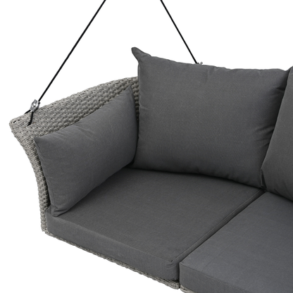 Woven Rattan Outdoor Swing Chair with Gray Cushion