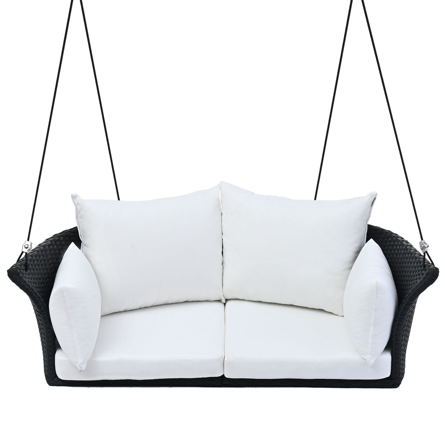 Woven Rattan Outdoor Swing Chair with White Cushion