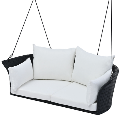 Woven Rattan Outdoor Swing Chair with White Cushion