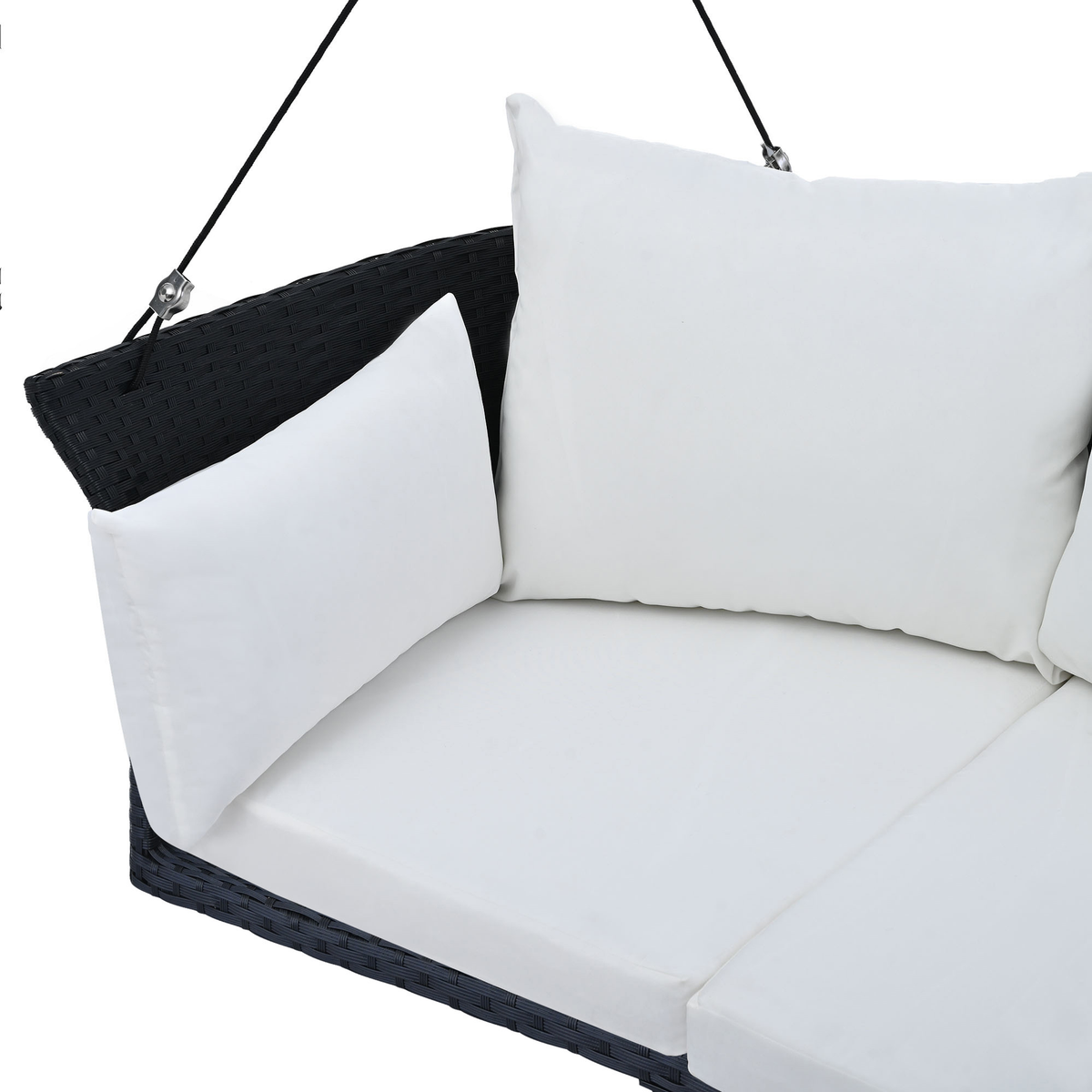 Woven Rattan Outdoor Swing Chair with White Cushion