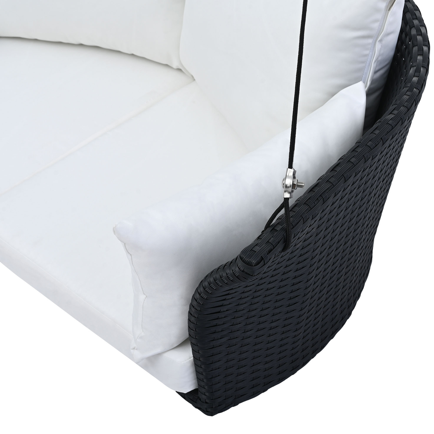 Woven Rattan Outdoor Swing Chair with White Cushion