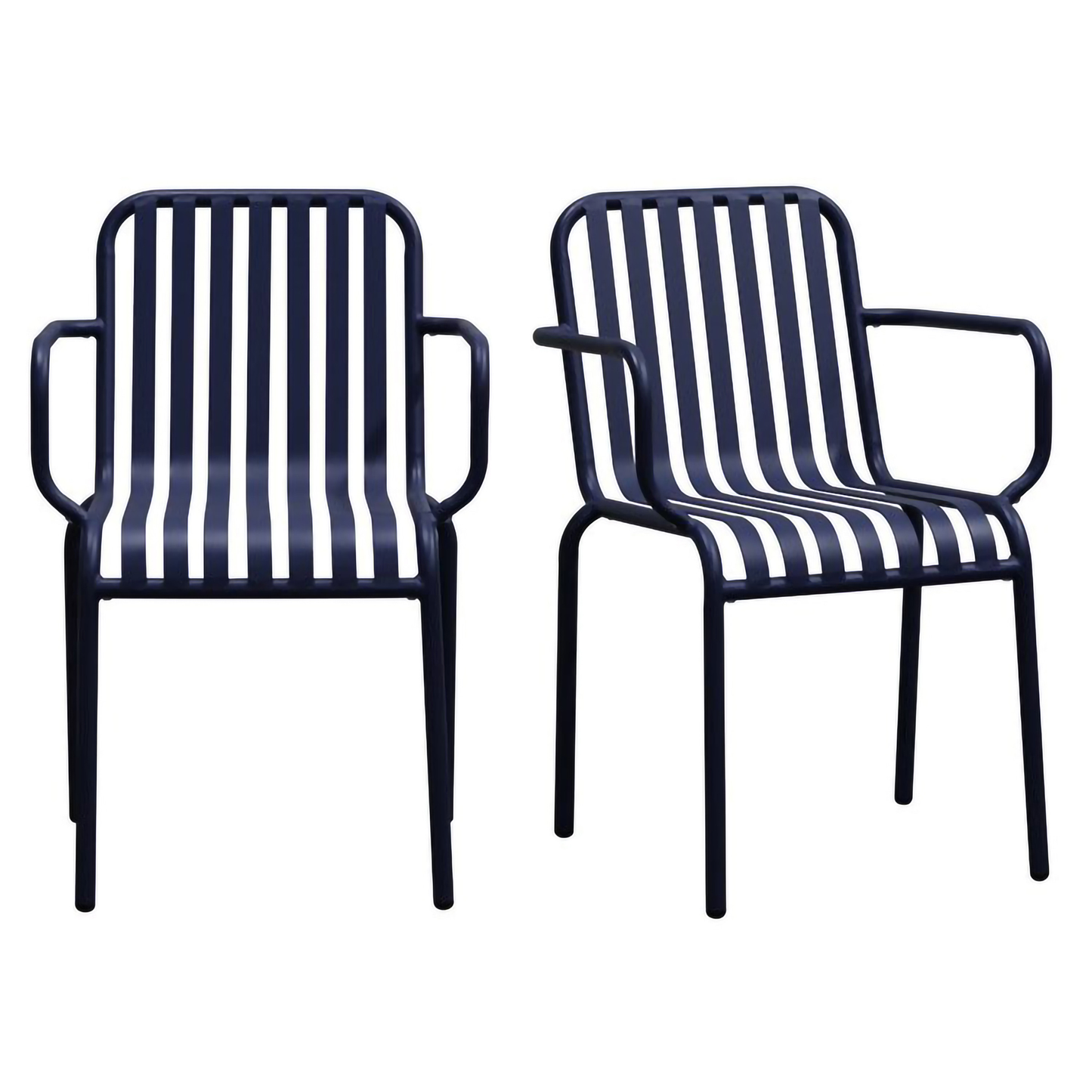 Set of Two Steel Outdoor Stacking Arm Chairs