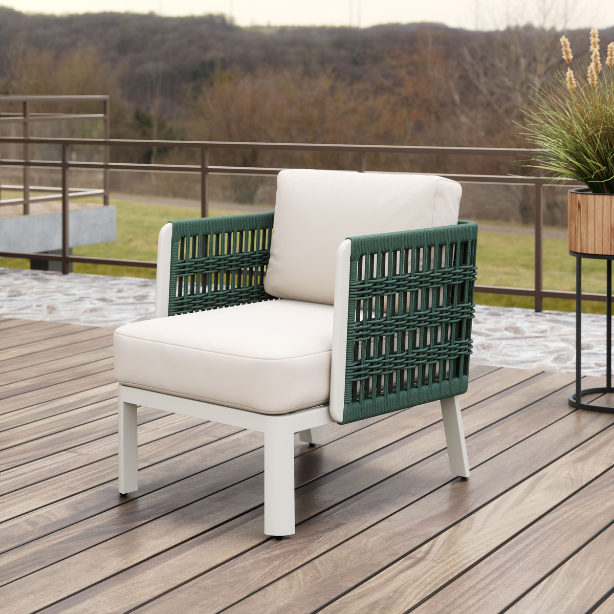Aluminum Outdoor Accent Chair with White Cushion