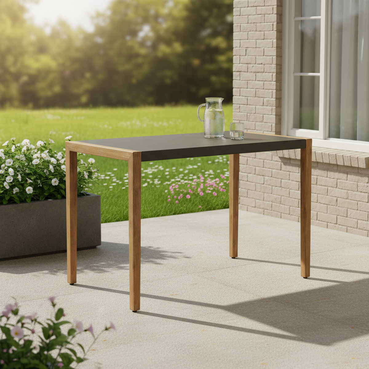 Faux Concrete and Solid Wood Outdoor Bar Table
