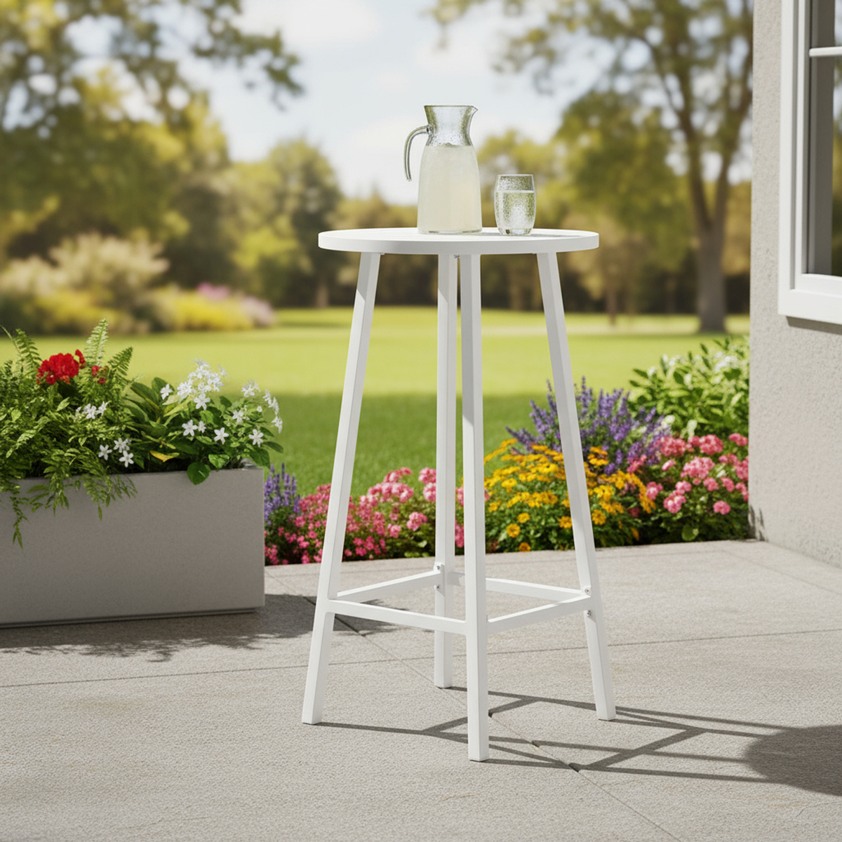 24-Inch Aluminum Slat Rounded Outdoor Bar Table - White