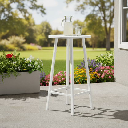 24-Inch Aluminum Slat Rounded Outdoor Bar Table - White
