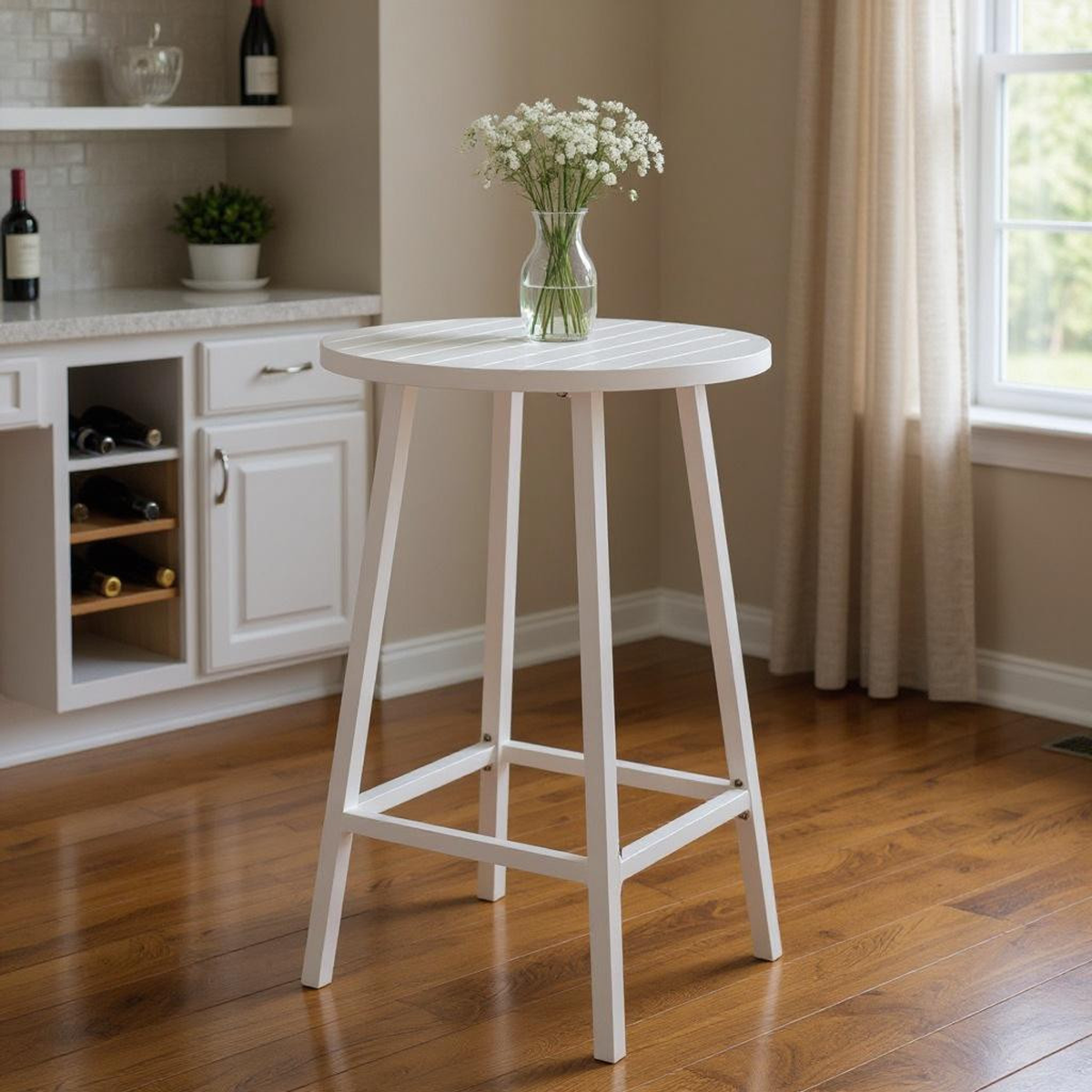 24-Inch Aluminum Slat Rounded Outdoor Bar Table - White