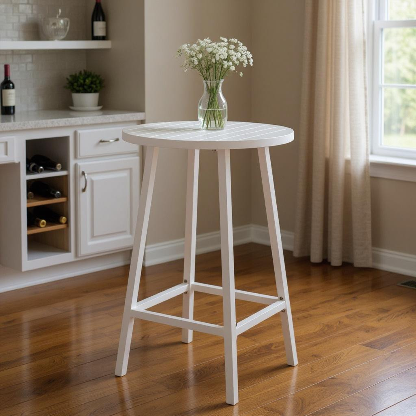 24-Inch Aluminum Slat Rounded Outdoor Bar Table - White