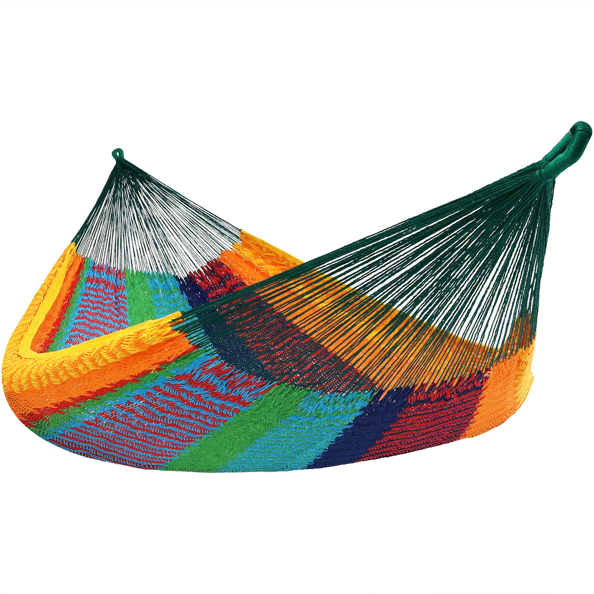 Handwoven Striped Double Hammock - Green, Red and Yellow