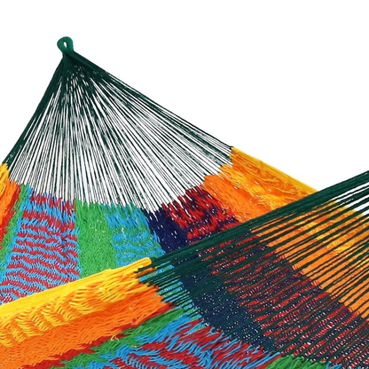 Handwoven Striped Double Hammock - Green, Red and Yellow
