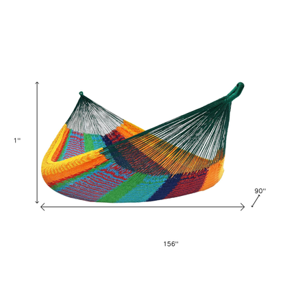 Handwoven Striped Double Hammock - Green, Red and Yellow