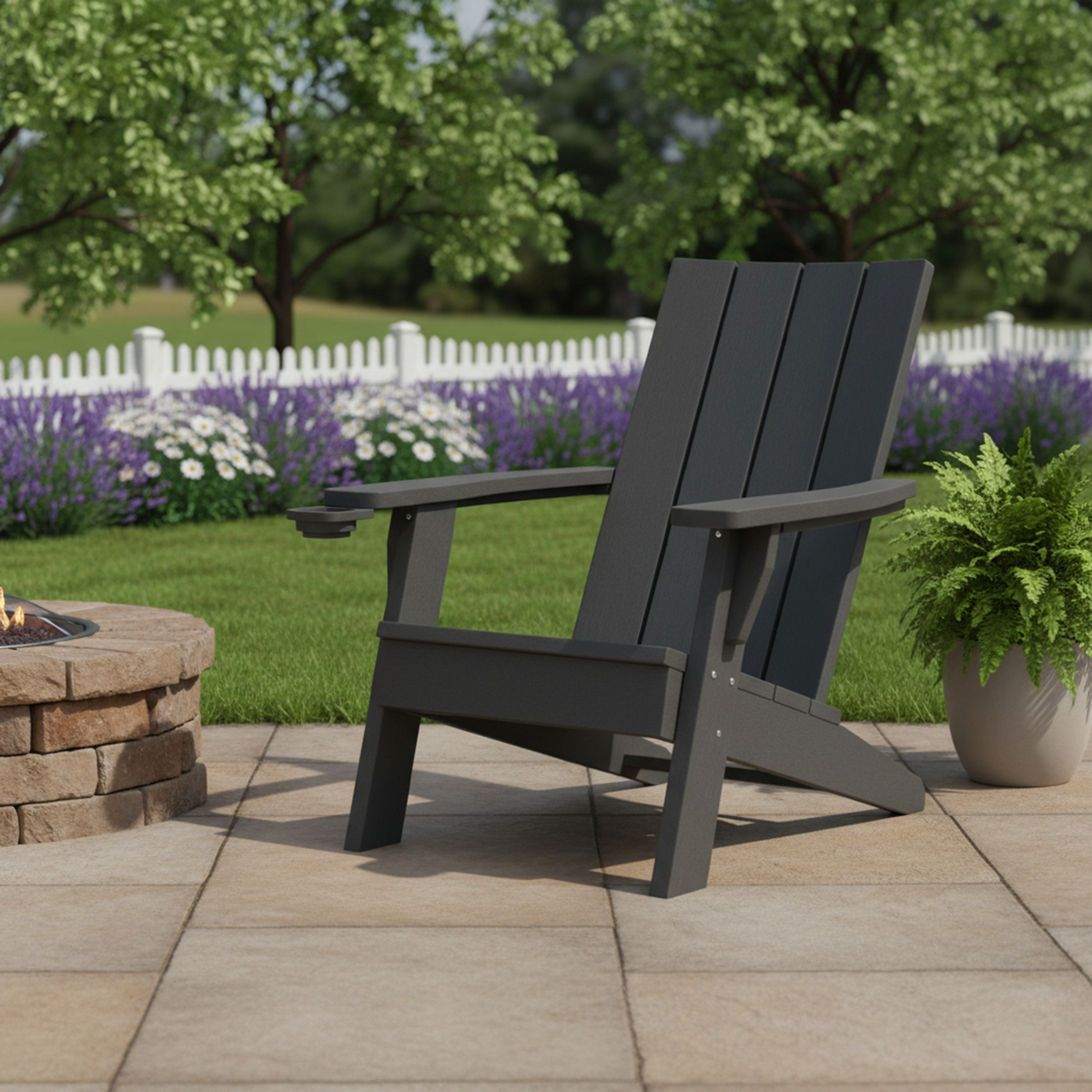 Faux Wood Heavy Duty Plastic Outdoor Adirondack Chair - Black