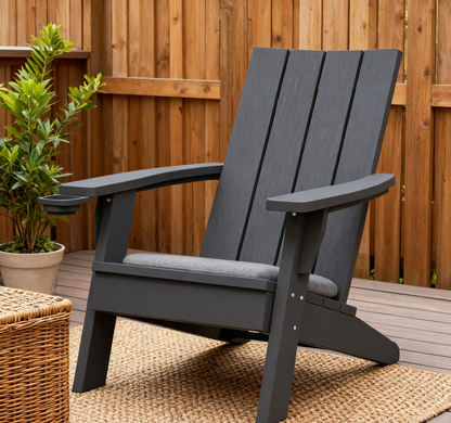 Faux Wood Heavy Duty Plastic Outdoor Adirondack Chair - Black