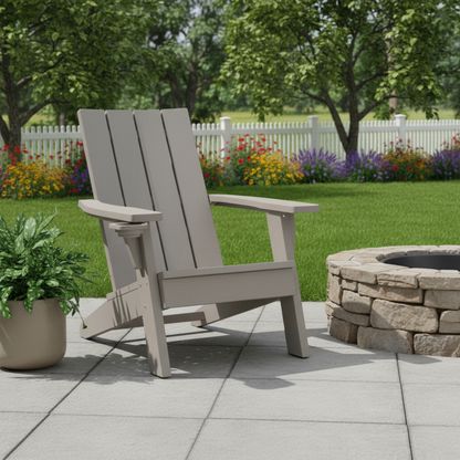 Faux Wood Plastic Adirondack Chair with Storage - Light Brown
