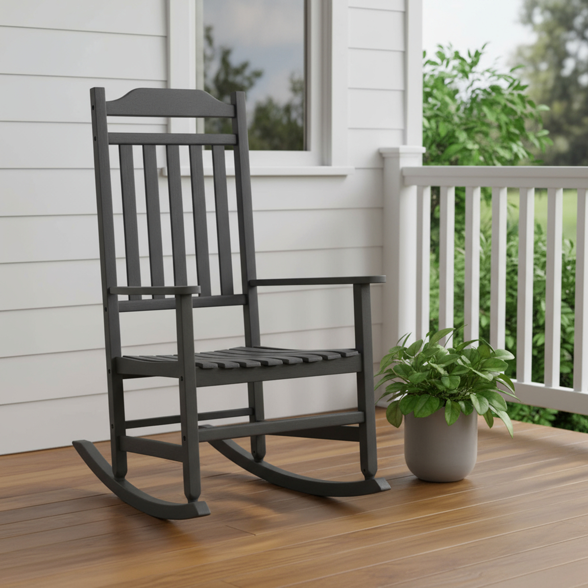 Faux Wood Heavy Duty Plastic Outdoor Rocking Chair - Black