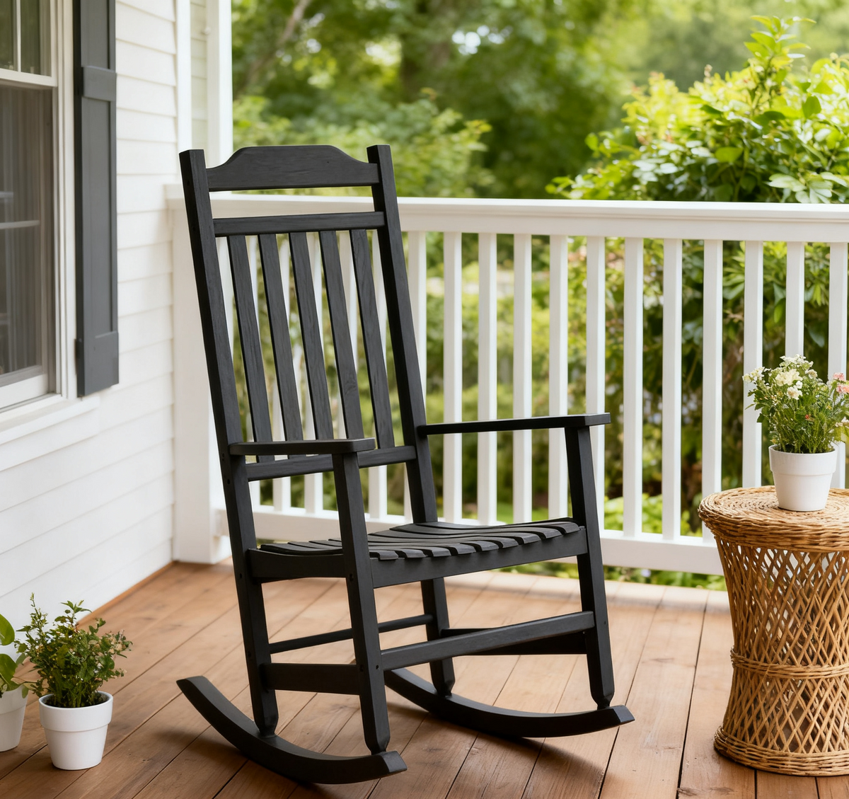 Faux Wood Heavy Duty Plastic Outdoor Rocking Chair - Black