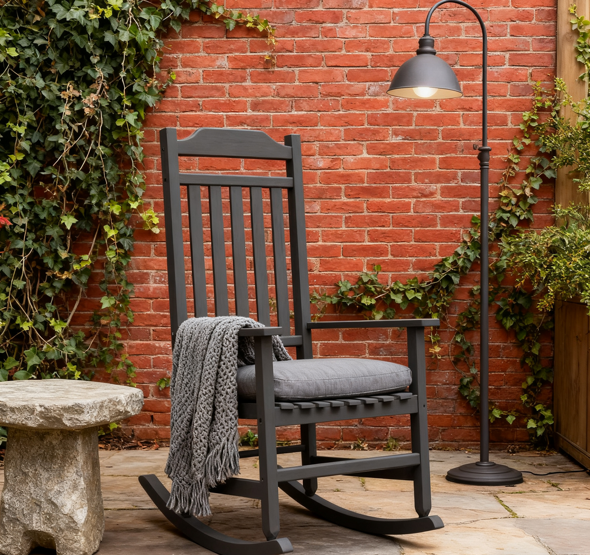 Faux Wood Heavy Duty Plastic Outdoor Rocking Chair - Black