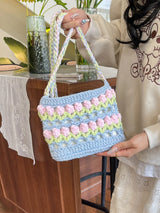 Rainbow Tulip Hand-Woven Bag DIY Material Kit Summer Dopamine Shoulder Crossbody Bag