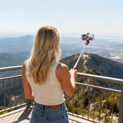 Lipstick-style selfie stick tripod closed, front view