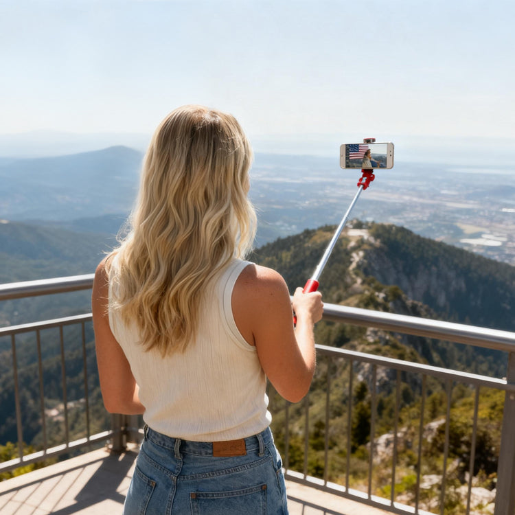 Lipstick-style selfie stick tripod closed, front view