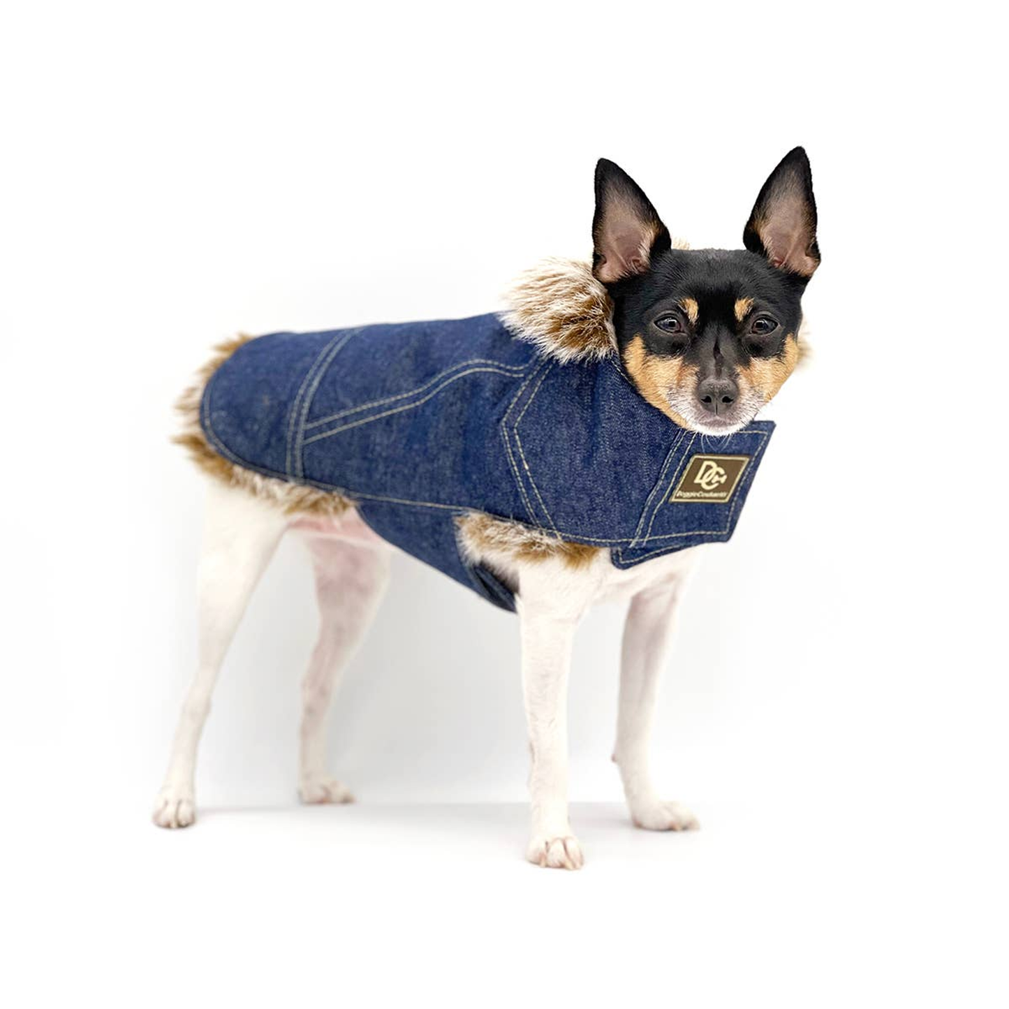 DCNY Faux Fur Denim Dog Coat